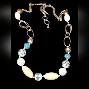 Lc Beaded bohemian chunky Necklace goldtone neutral tones